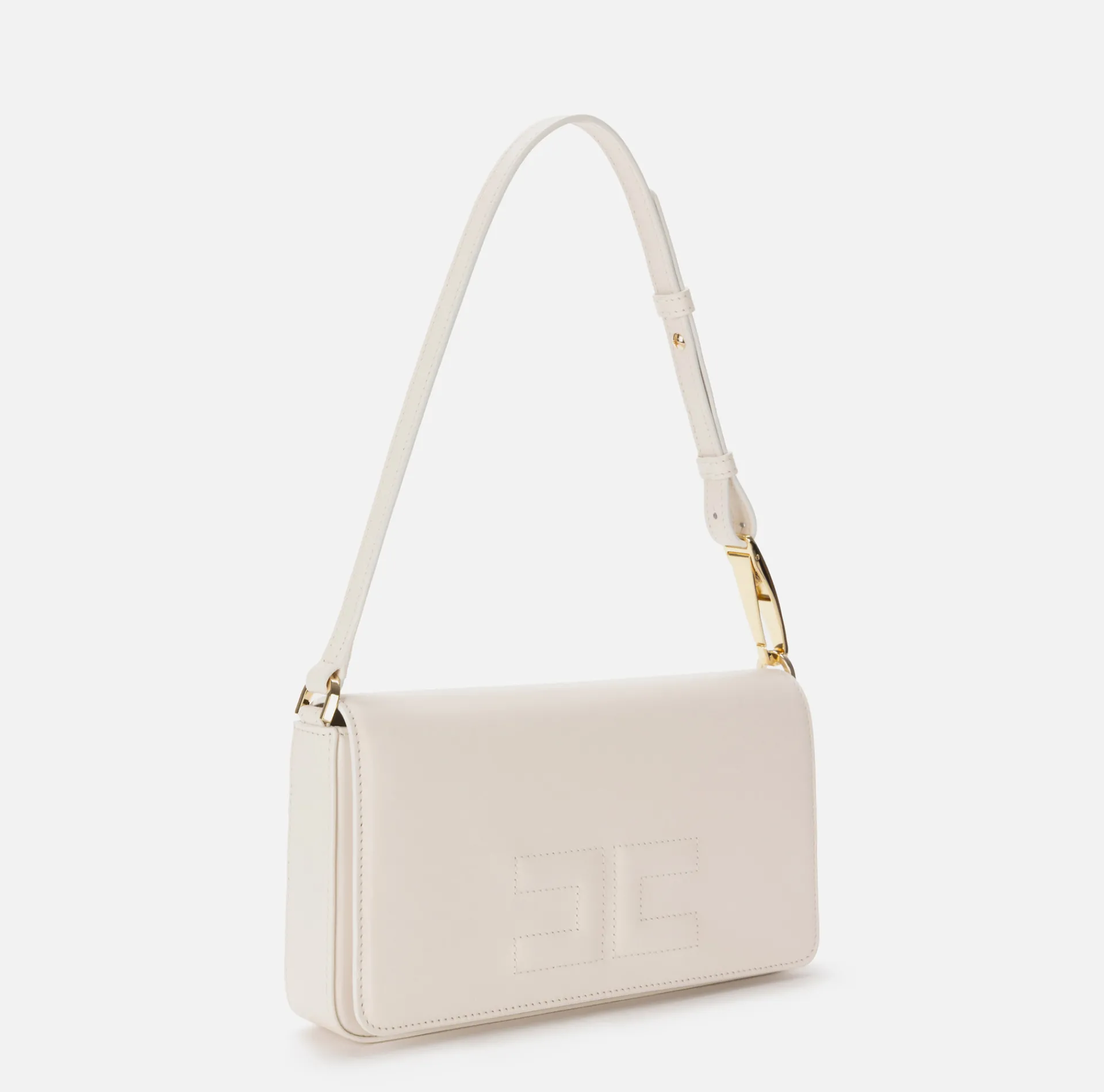 Elisabetta Franchi Shoulder Bags|Leather shoulder bag with embossed logo Butter