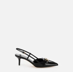 Elisabetta Franchi Pumps|Leather slingback with horsebit Black