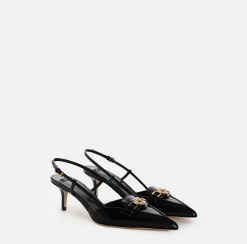Elisabetta Franchi Pumps|Leather slingback with horsebit Black