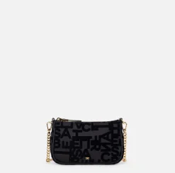 Elisabetta Franchi Clutch|Lettering clutch bag with shoulder strap Black