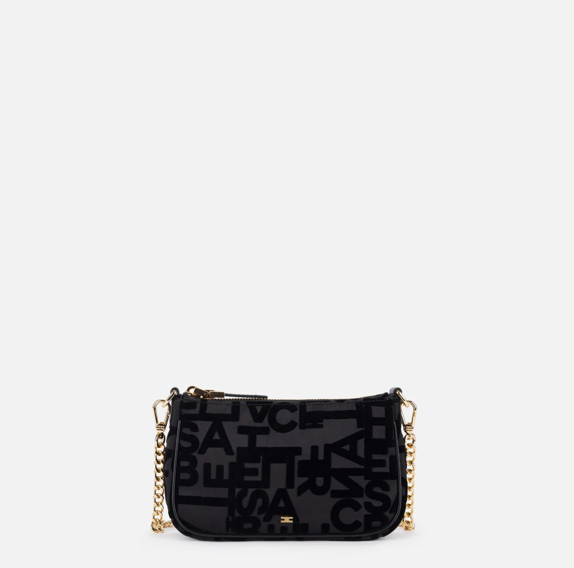 Elisabetta Franchi Clutch|Lettering clutch bag with shoulder strap Black