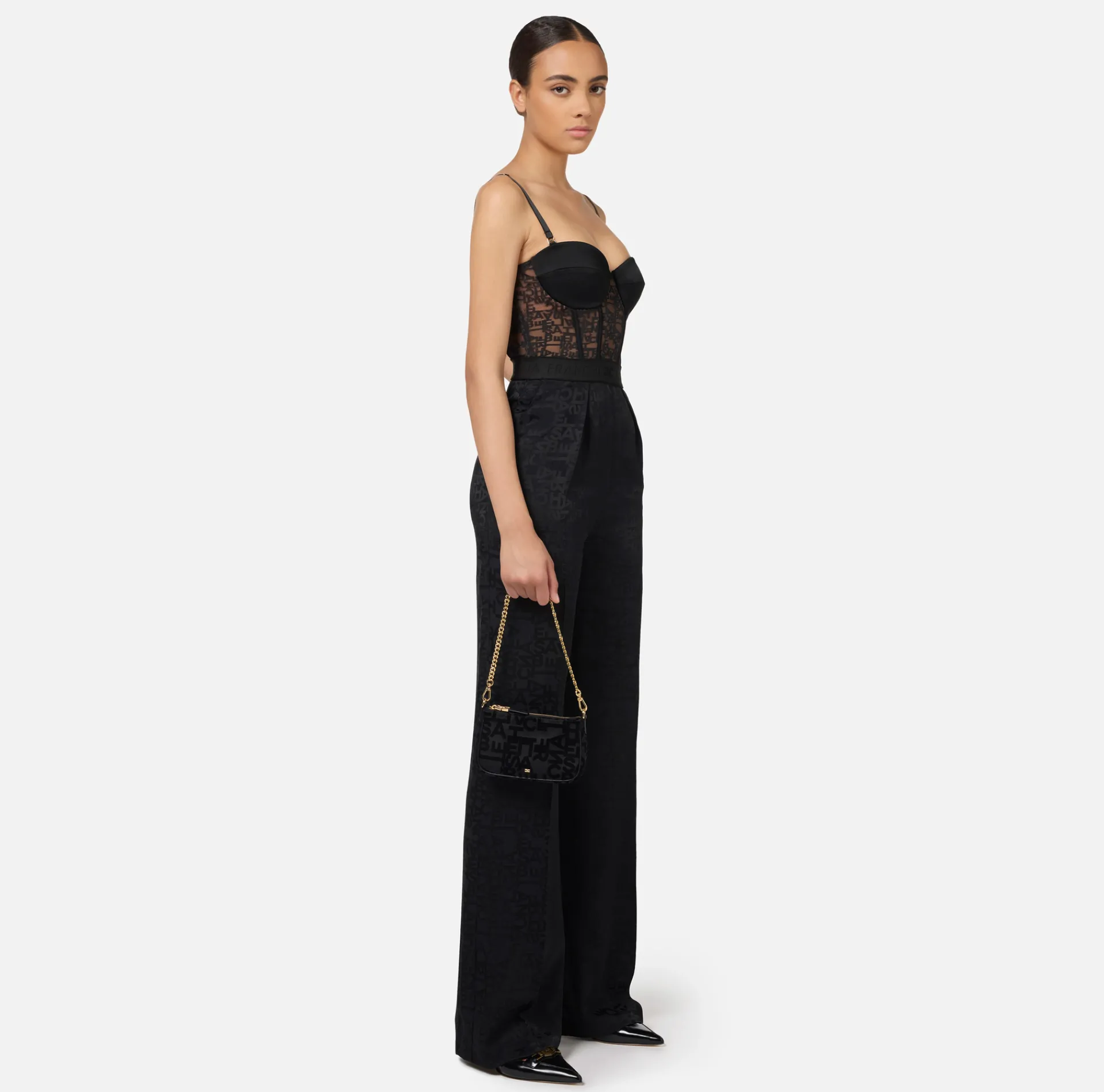 Elisabetta Franchi Clutch|Lettering clutch bag with shoulder strap Black