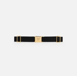 Elisabetta Franchi Belts|Logo jacquard elastic belt with logoed plaque Black