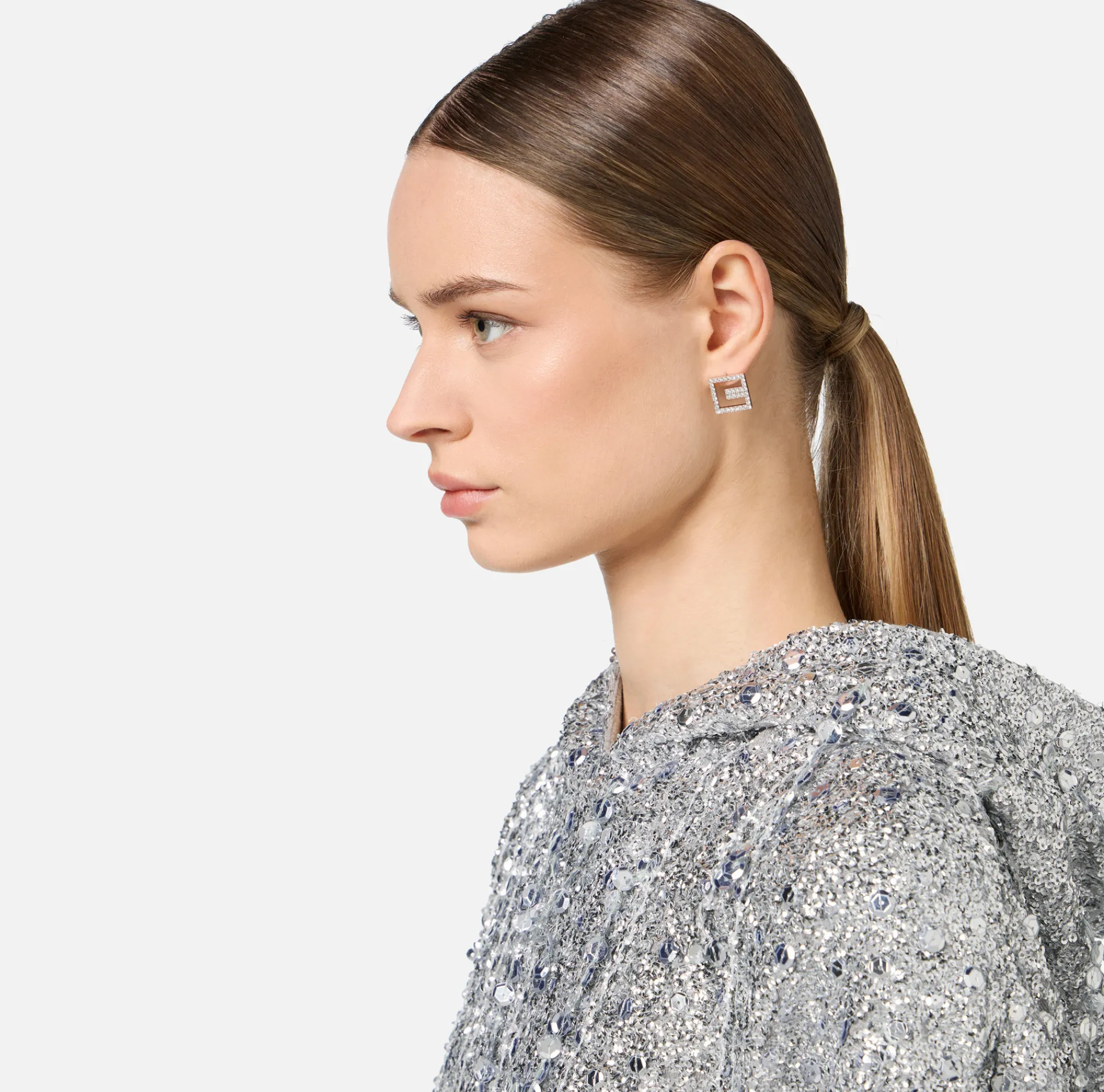Elisabetta Franchi Jewelry|Logo outline earrings with rhinestones Silver/Crystal