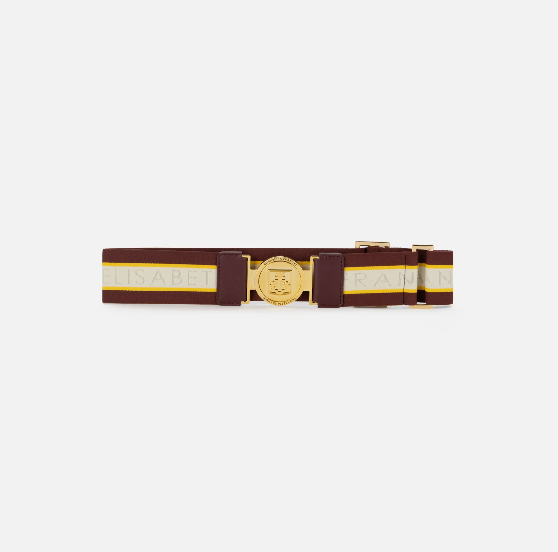 Elisabetta Franchi Belts|Logoed elastic belt with logo buckle RougeNoir/Mimosa/Butter