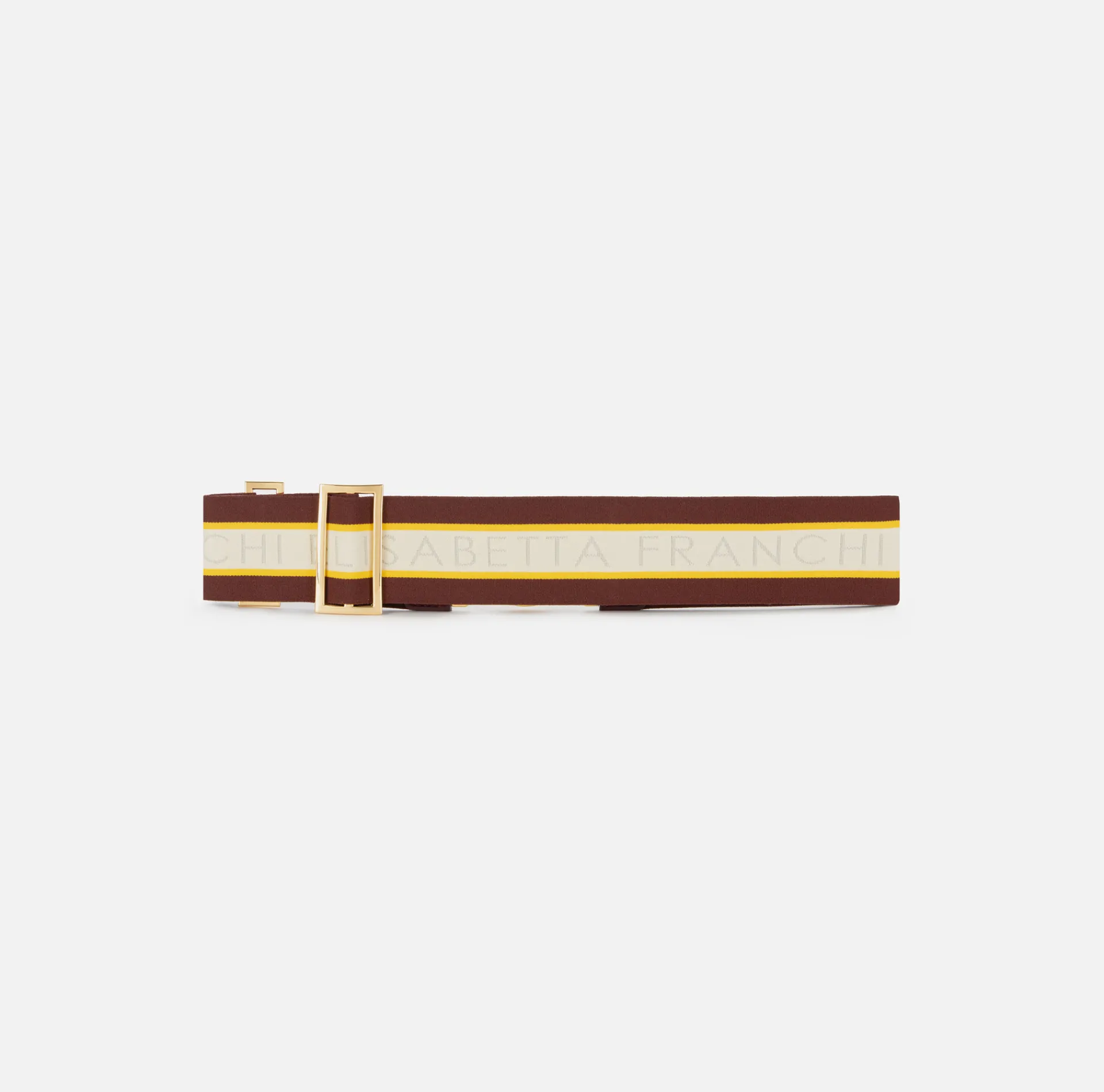 Elisabetta Franchi Belts|Logoed elastic belt with logo buckle RougeNoir/Mimosa/Butter