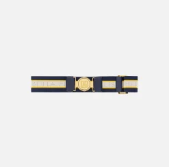 Elisabetta Franchi Belts|Logoed elastic belt with logo buckle Navy/Mimosa/Butter