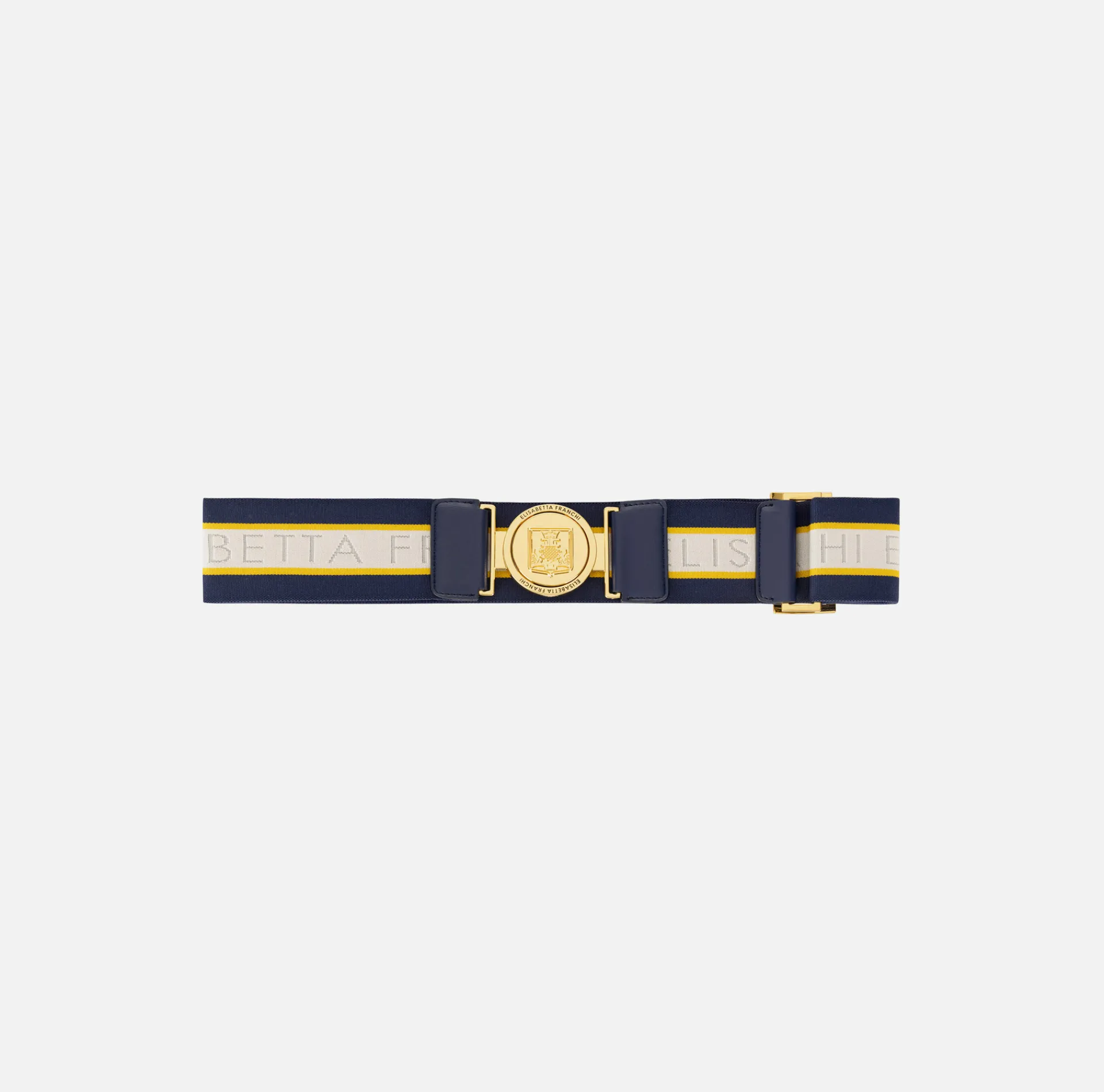 Elisabetta Franchi Belts|Logoed elastic belt with logo buckle Navy/Mimosa/Butter