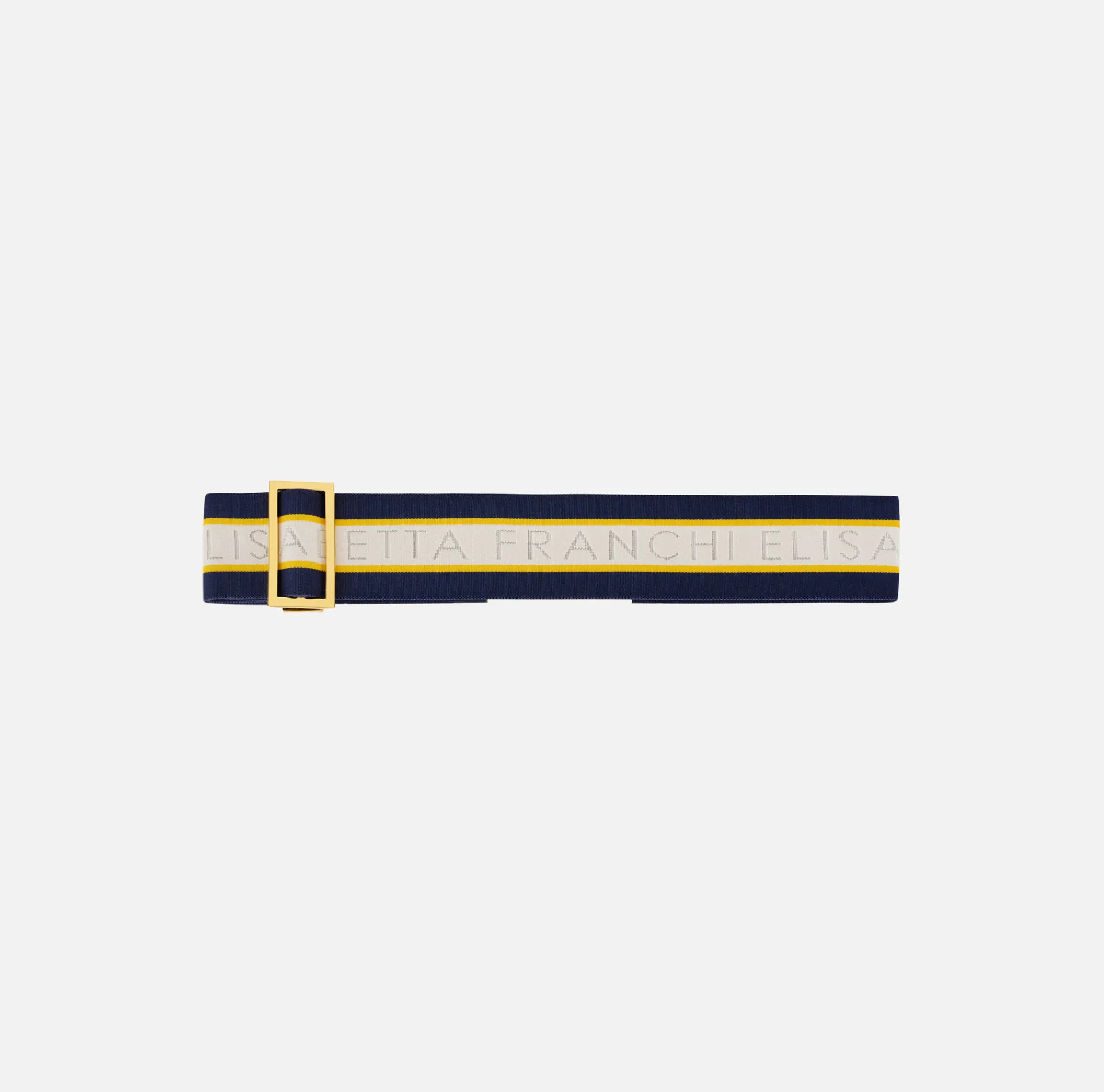 Elisabetta Franchi Belts|Logoed elastic belt with logo buckle Navy/Mimosa/Butter