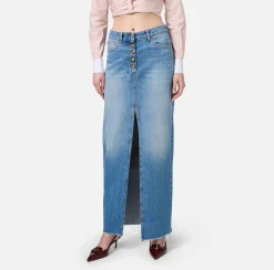 Elisabetta Franchi Skirts|Long denim skirt with slit
