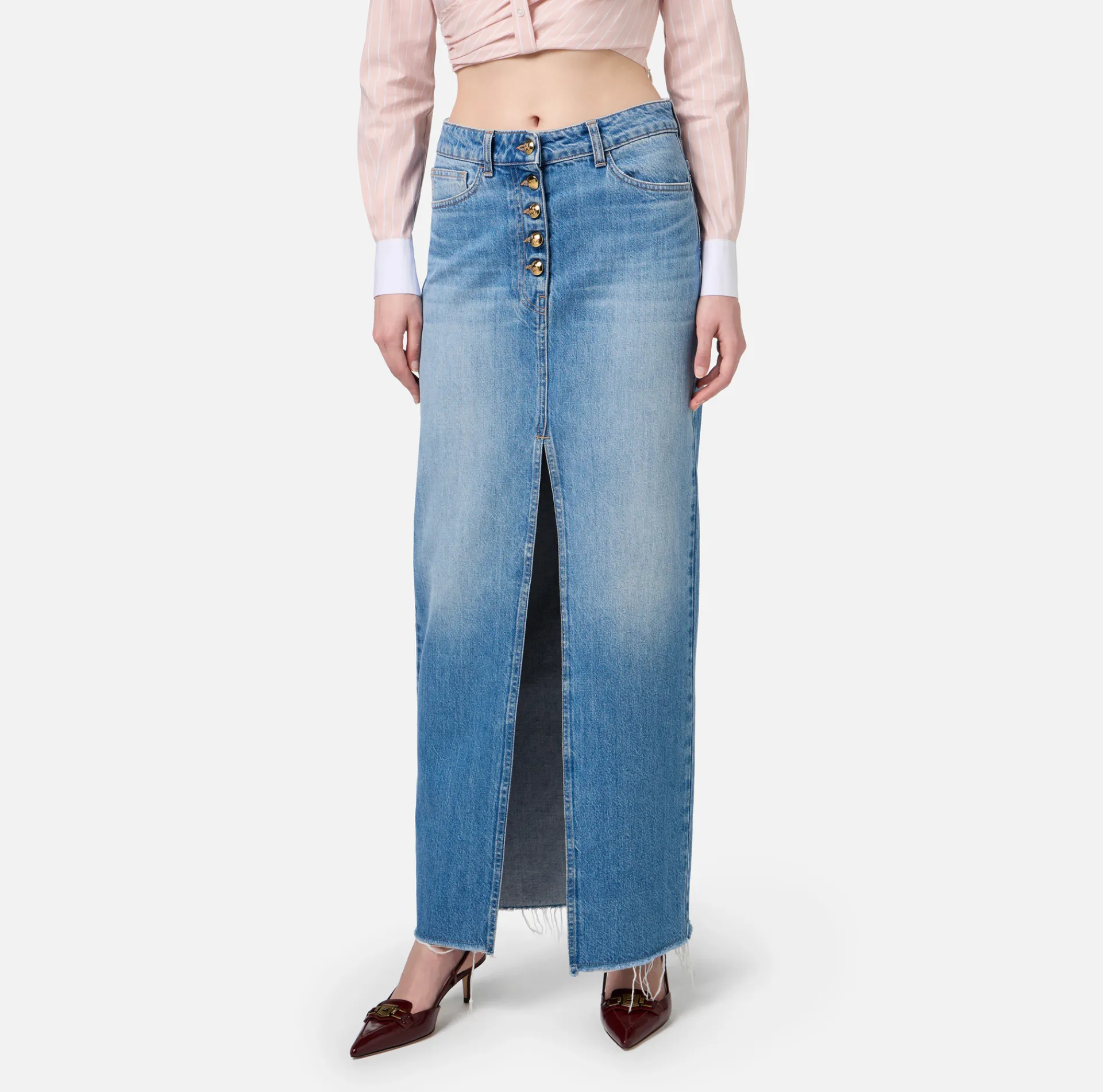 Elisabetta Franchi Skirts|Long denim skirt with slit