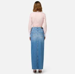 Elisabetta Franchi Skirts|Long denim skirt with slit