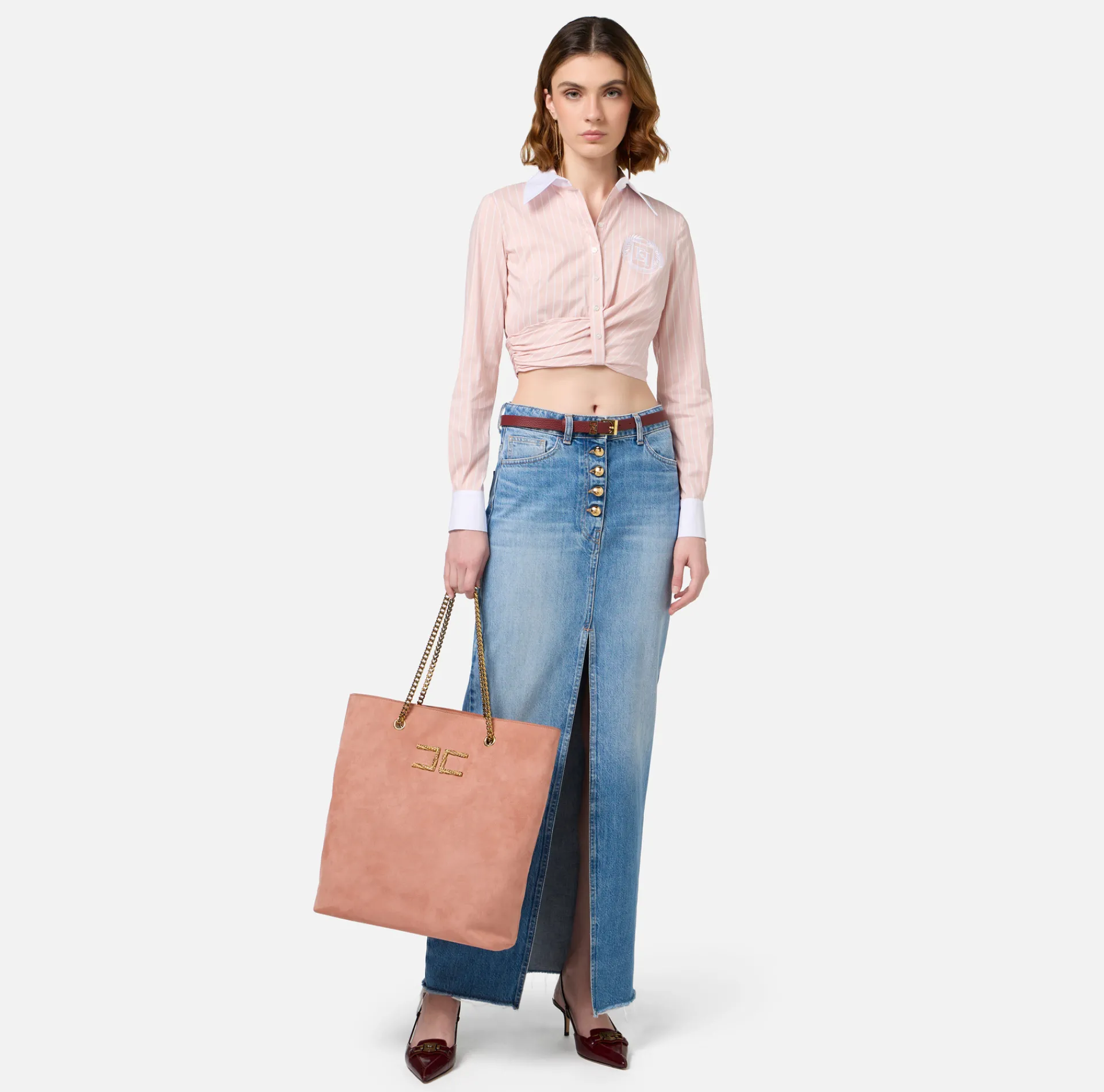 Elisabetta Franchi Skirts|Long denim skirt with slit Lightdenim