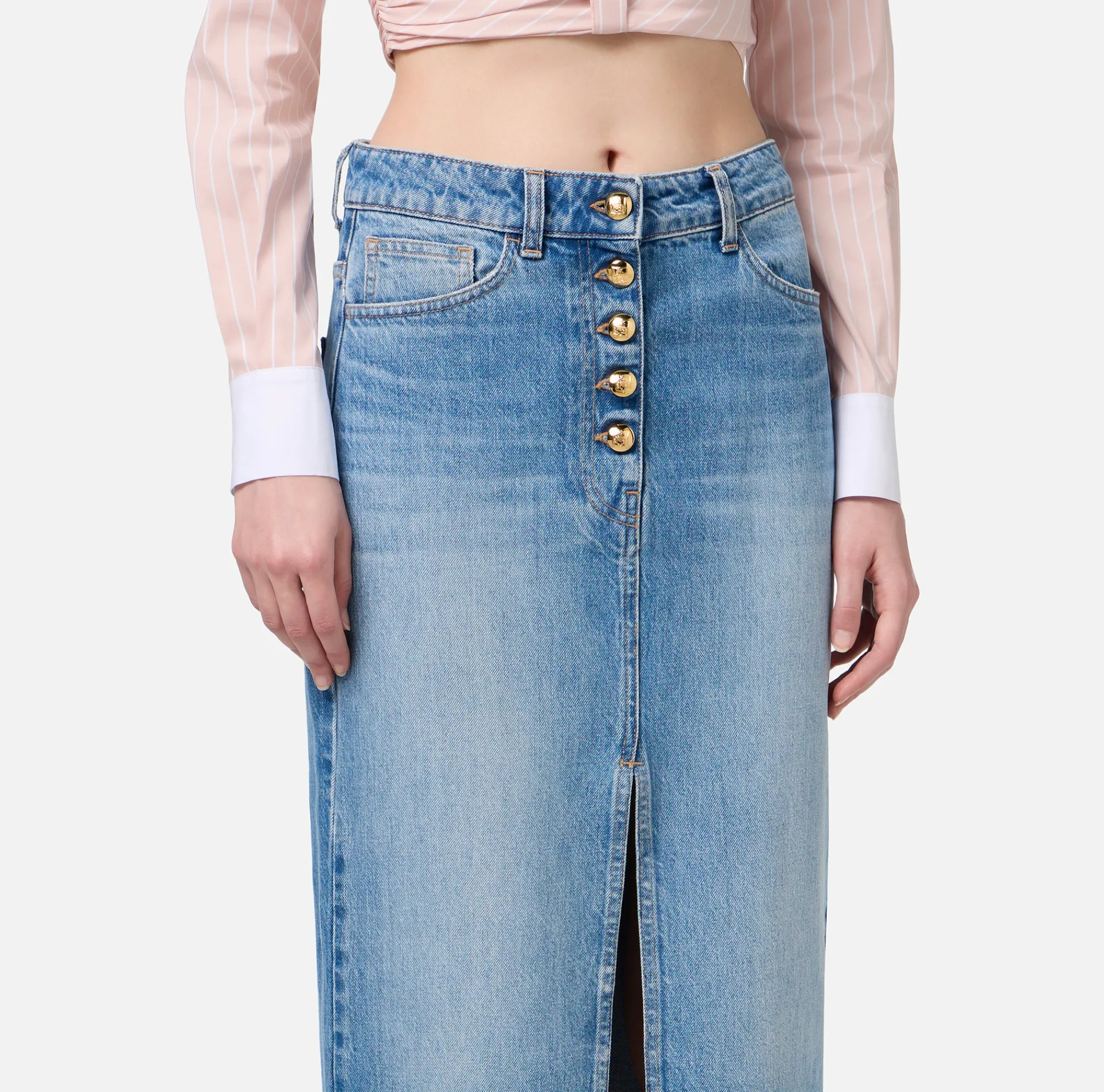 Elisabetta Franchi Skirts|Long denim skirt with slit Lightdenim