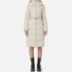 Elisabetta Franchi Coats And Jackets|Long down jacket in nylon jacquard with lettering Latex