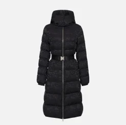 Elisabetta Franchi Coats And Jackets|Long down jacket in nylon jacquard with lettering Black