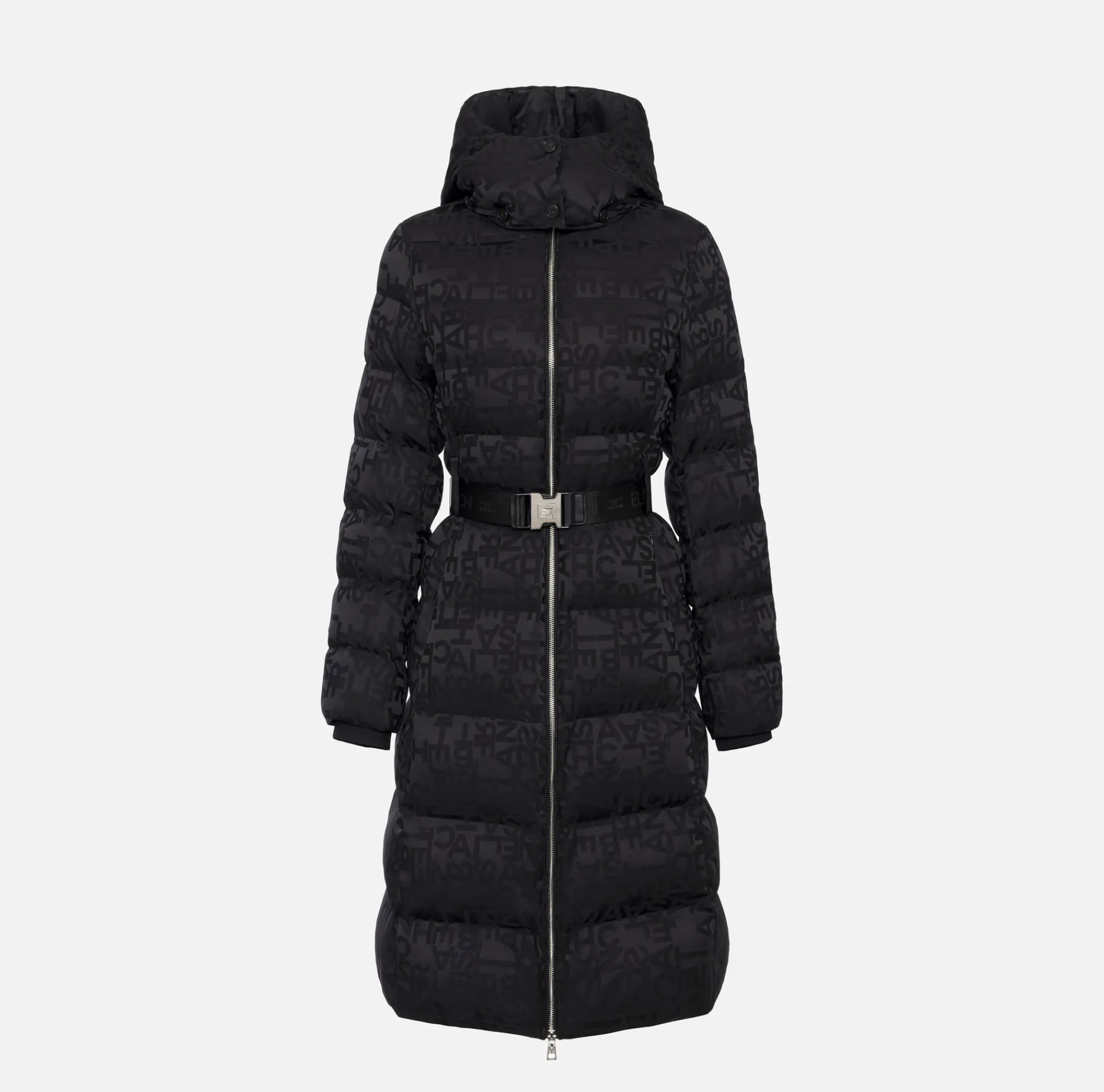 Elisabetta Franchi Coats And Jackets|Long down jacket in nylon jacquard with lettering Black