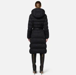 Elisabetta Franchi Coats And Jackets|Long down jacket in nylon jacquard with lettering Black