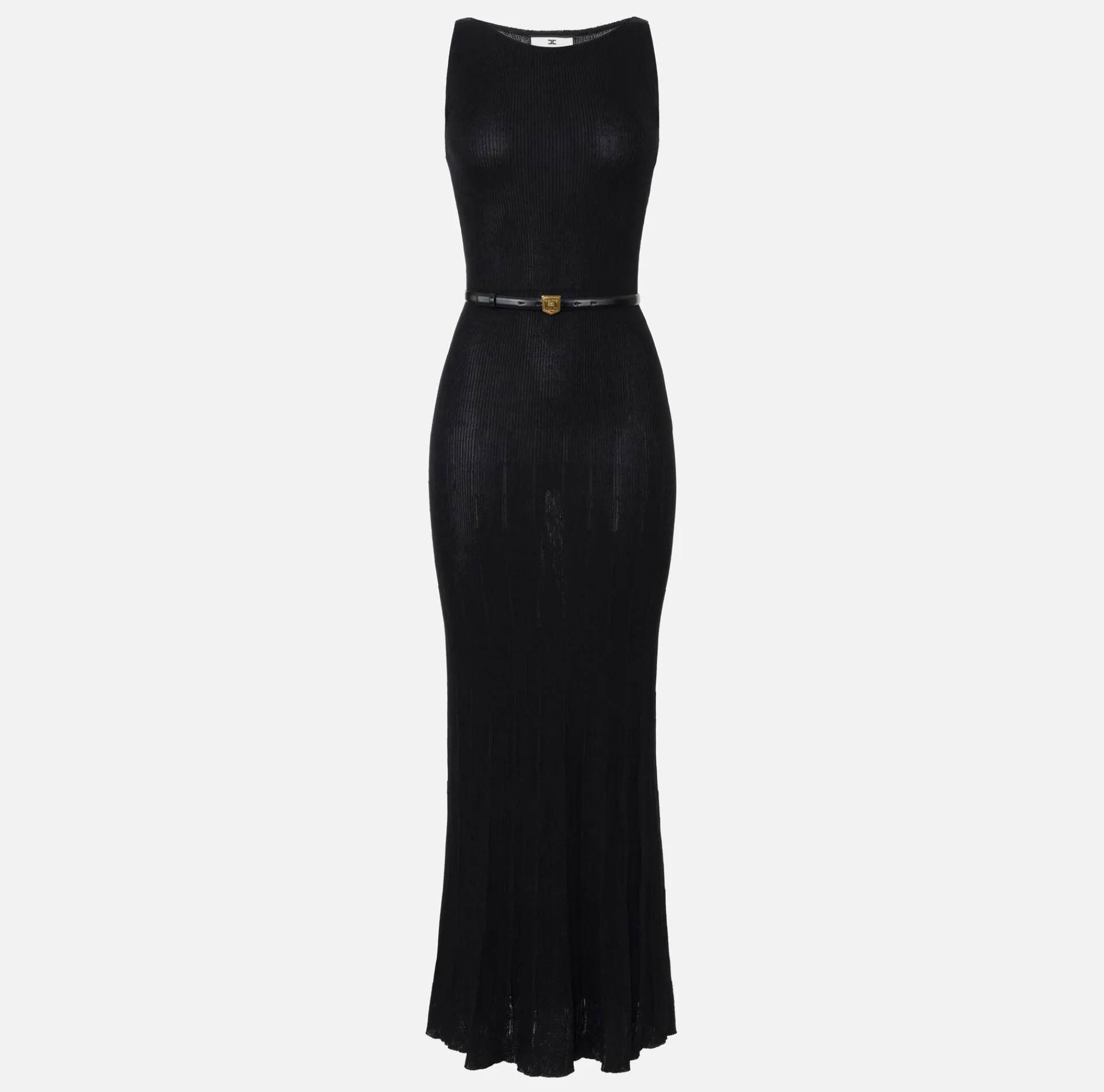 Elisabetta Franchi Knitted Dresses|Dresses|Long dress in pleated rib viscose fabric Black