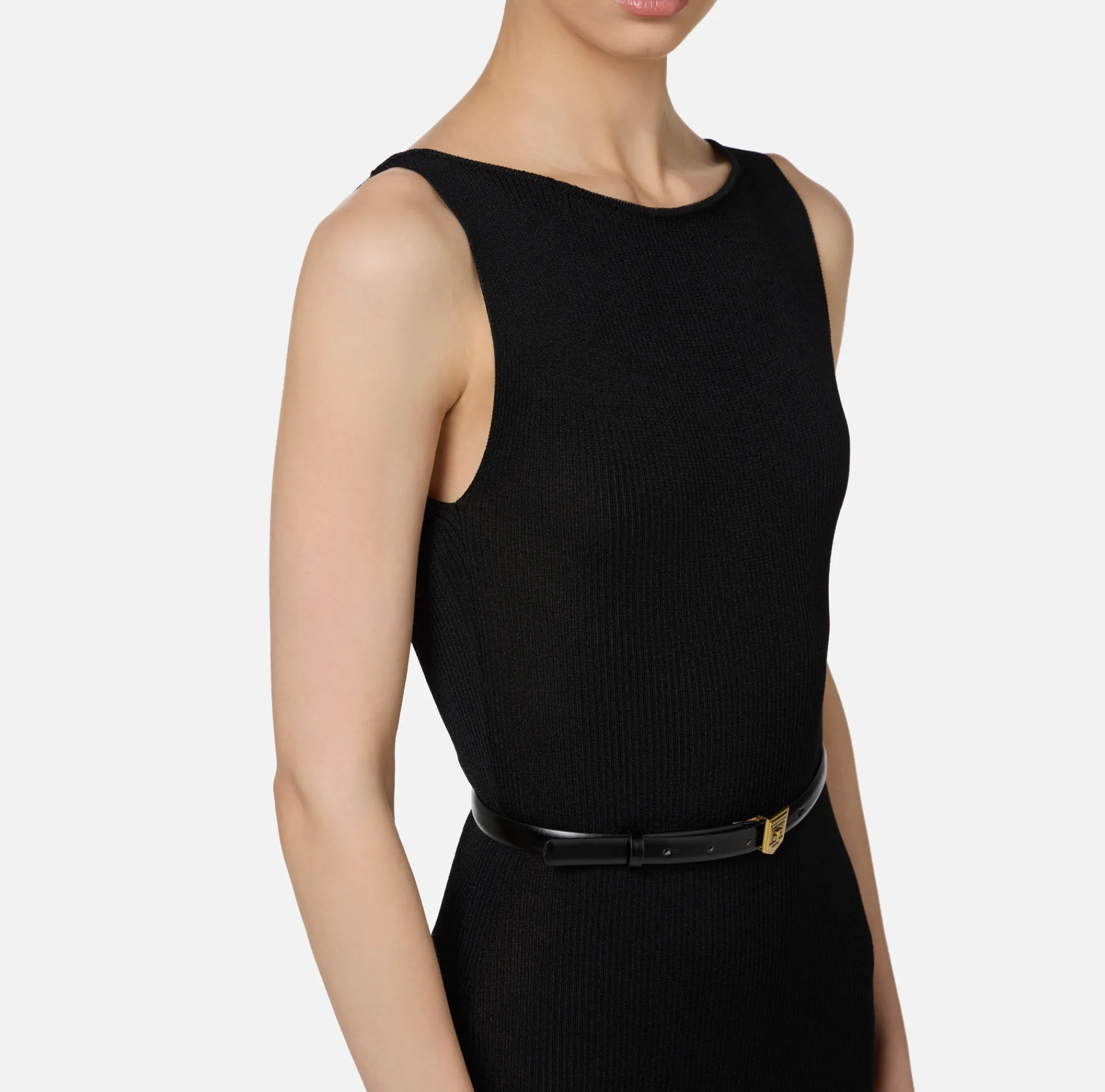 Elisabetta Franchi Knitted Dresses|Dresses|Long dress in pleated rib viscose fabric Black