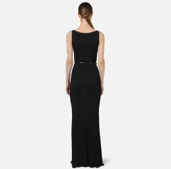 Elisabetta Franchi Knitted Dresses|Dresses|Long dress in pleated rib viscose fabric Black