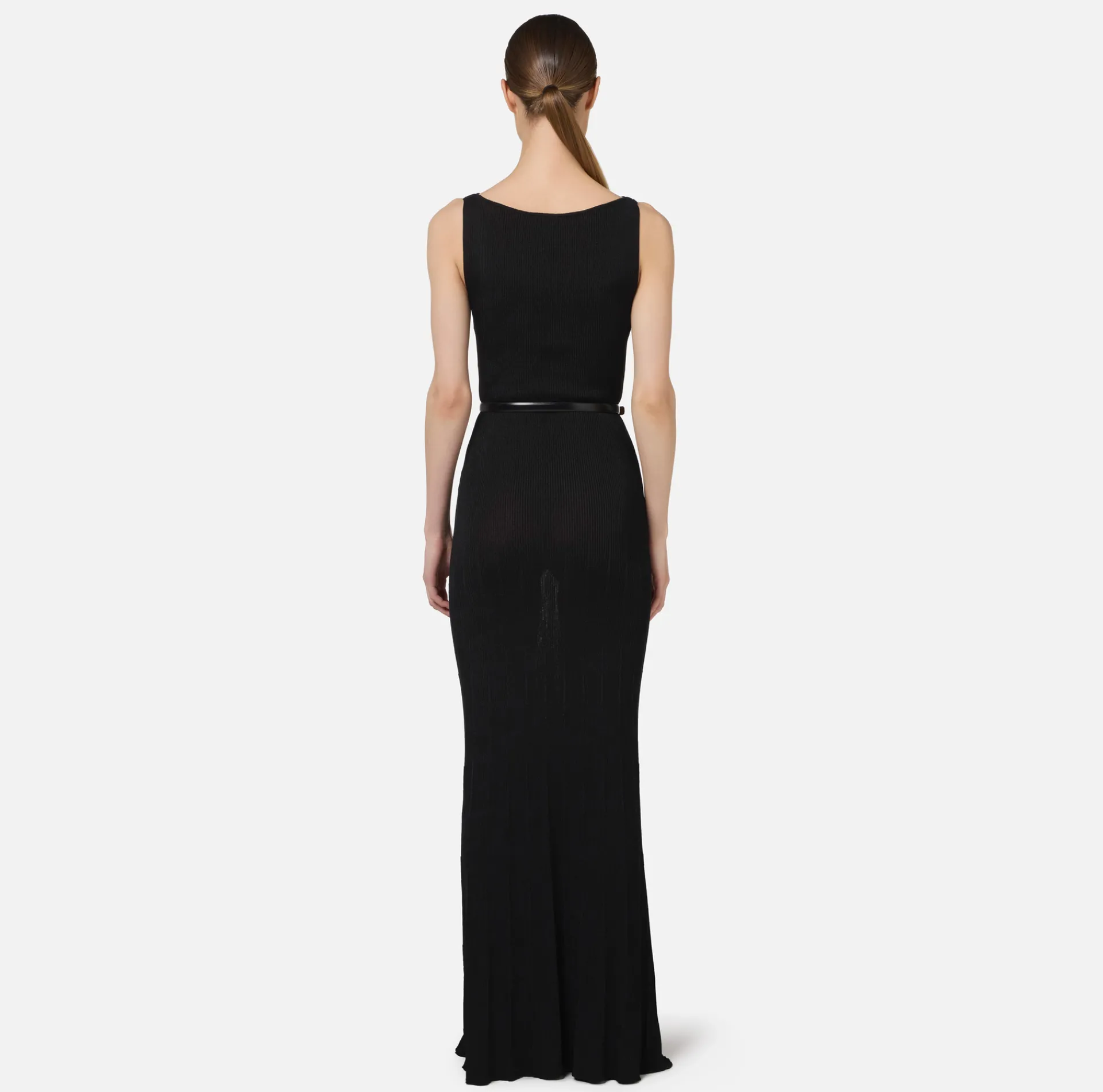 Elisabetta Franchi Knitted Dresses|Dresses|Long dress in pleated rib viscose fabric Black