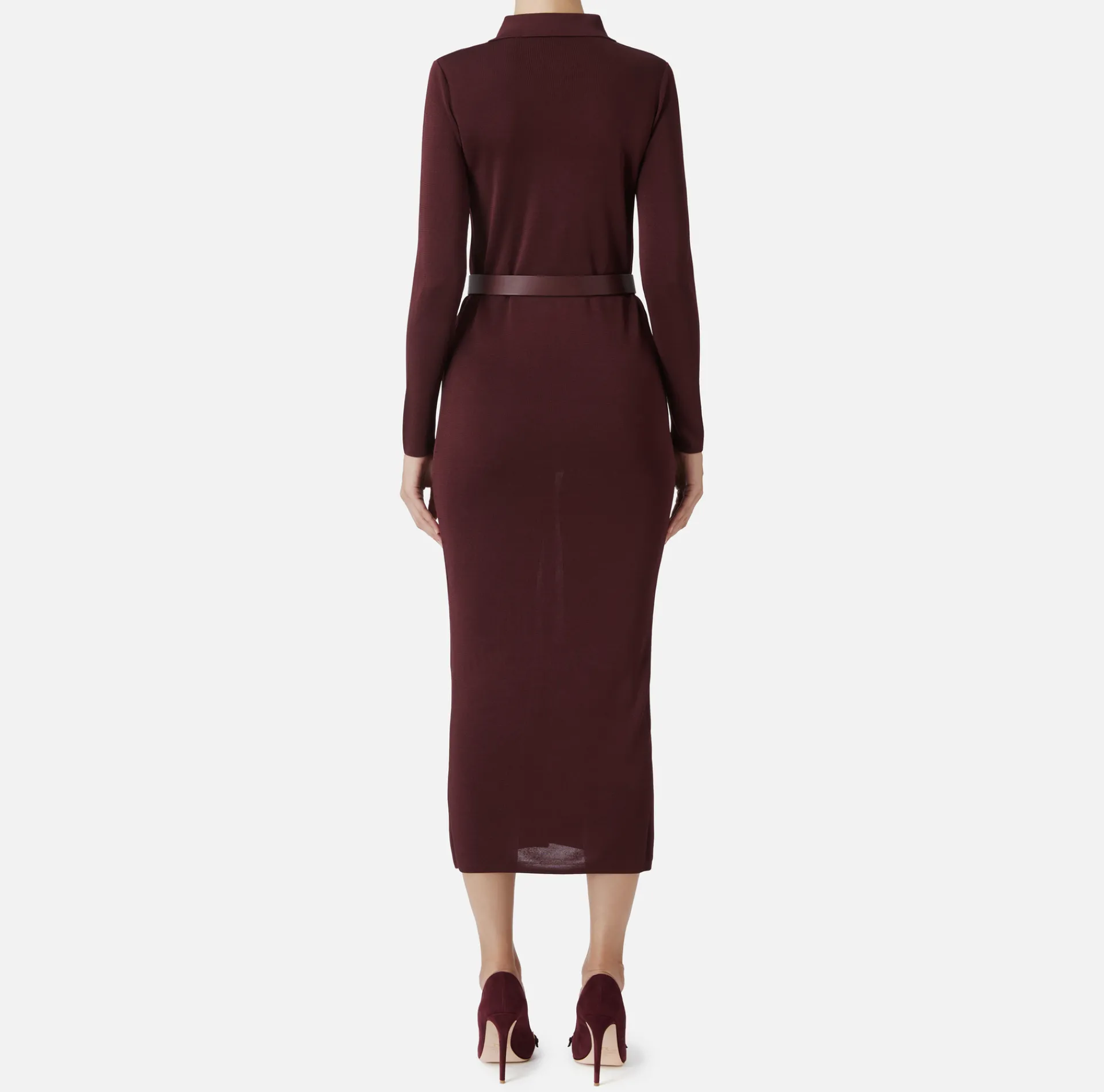 Elisabetta Franchi Knitted Dresses|Dresses|Long dress in shiny viscose fabric with logo embroidery and belt RougeNoir