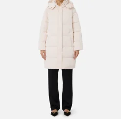 Elisabetta Franchi Coats And Jackets|Long satin nylon down jacket with hood Latex