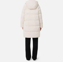 Elisabetta Franchi Coats And Jackets|Long satin nylon down jacket with hood Latex