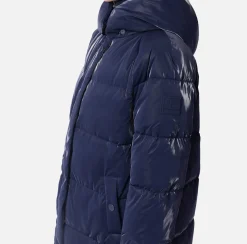 Elisabetta Franchi Coats And Jackets|Long satin nylon down jacket with hood Navy
