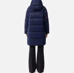 Elisabetta Franchi Coats And Jackets|Long satin nylon down jacket with hood Navy