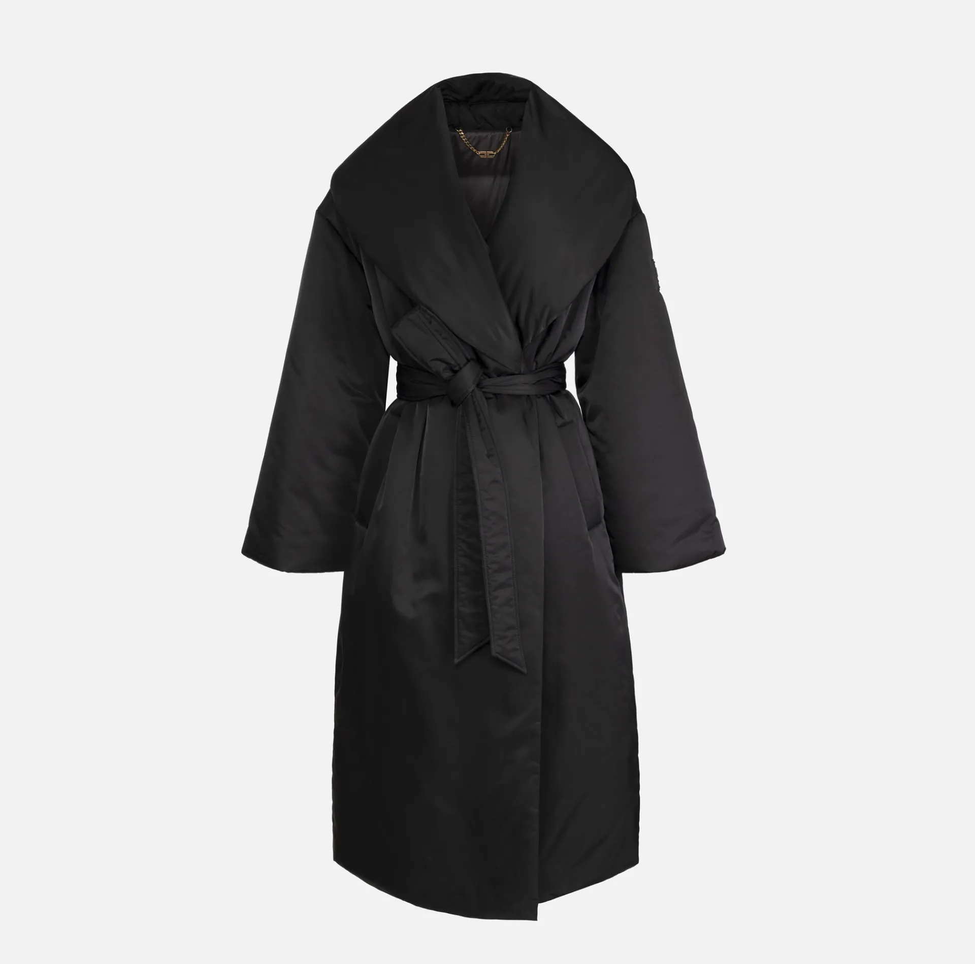 Elisabetta Franchi Coats And Jackets|Long satin nylon down jacket with wide collar Black