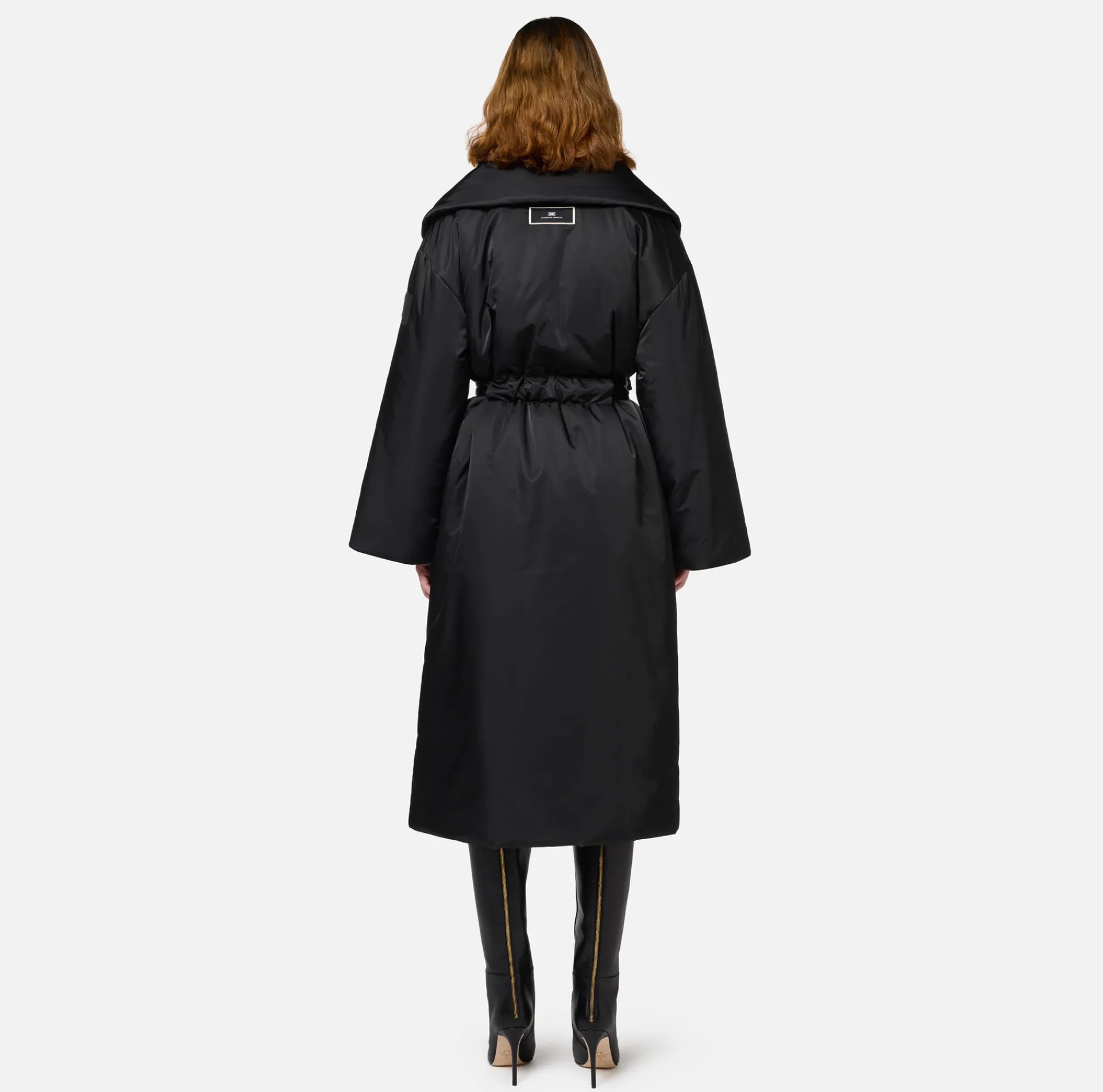 Elisabetta Franchi Coats And Jackets|Long satin nylon down jacket with wide collar Black