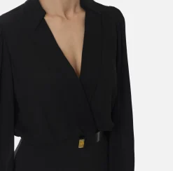 Elisabetta Franchi Red Carpet Dresses|Red Carpet|Long shirt dress in crepe with belt Black