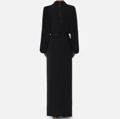 Elisabetta Franchi Red Carpet Dresses|Red Carpet|Long shirt dress in crepe with belt Black