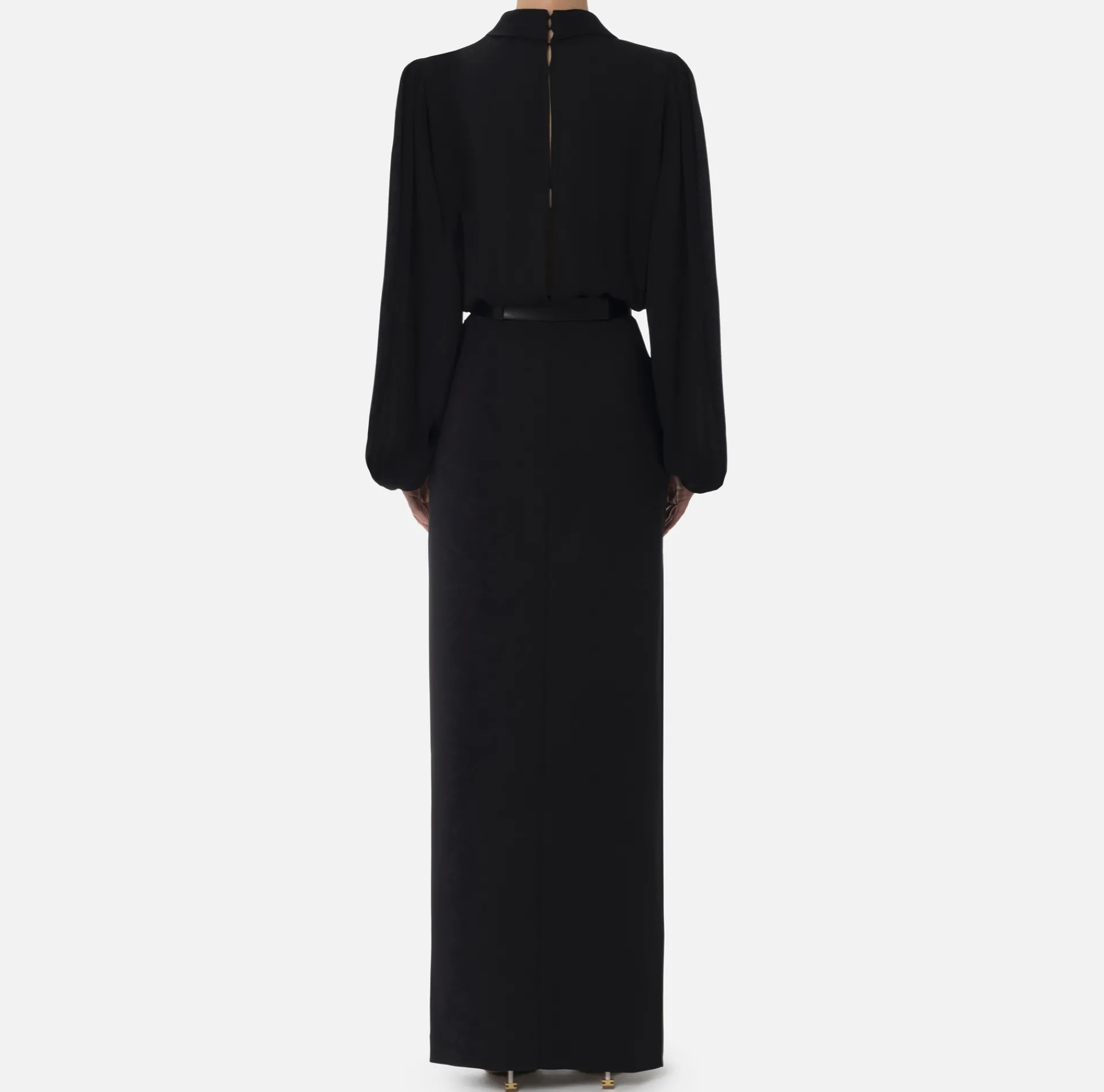 Elisabetta Franchi Red Carpet Dresses|Red Carpet|Long shirt dress in crepe with belt Black