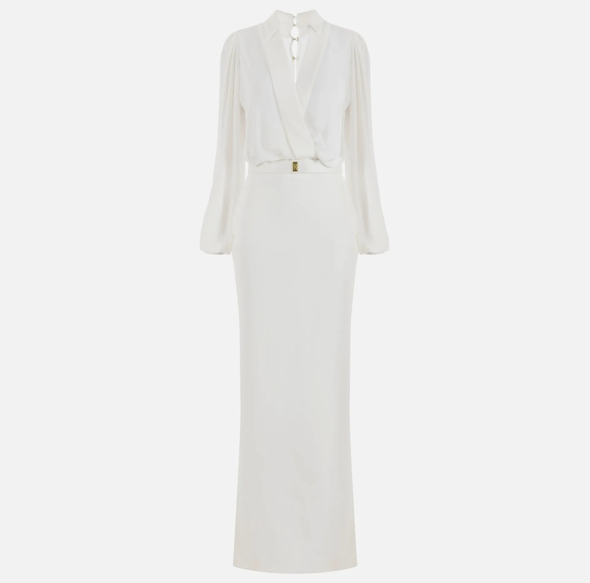 Elisabetta Franchi Red Carpet Dresses|Red Carpet|Long shirt dress in crepe with belt Ivory
