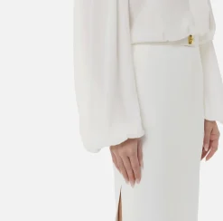 Elisabetta Franchi Red Carpet Dresses|Red Carpet|Long shirt dress in crepe with belt Ivory