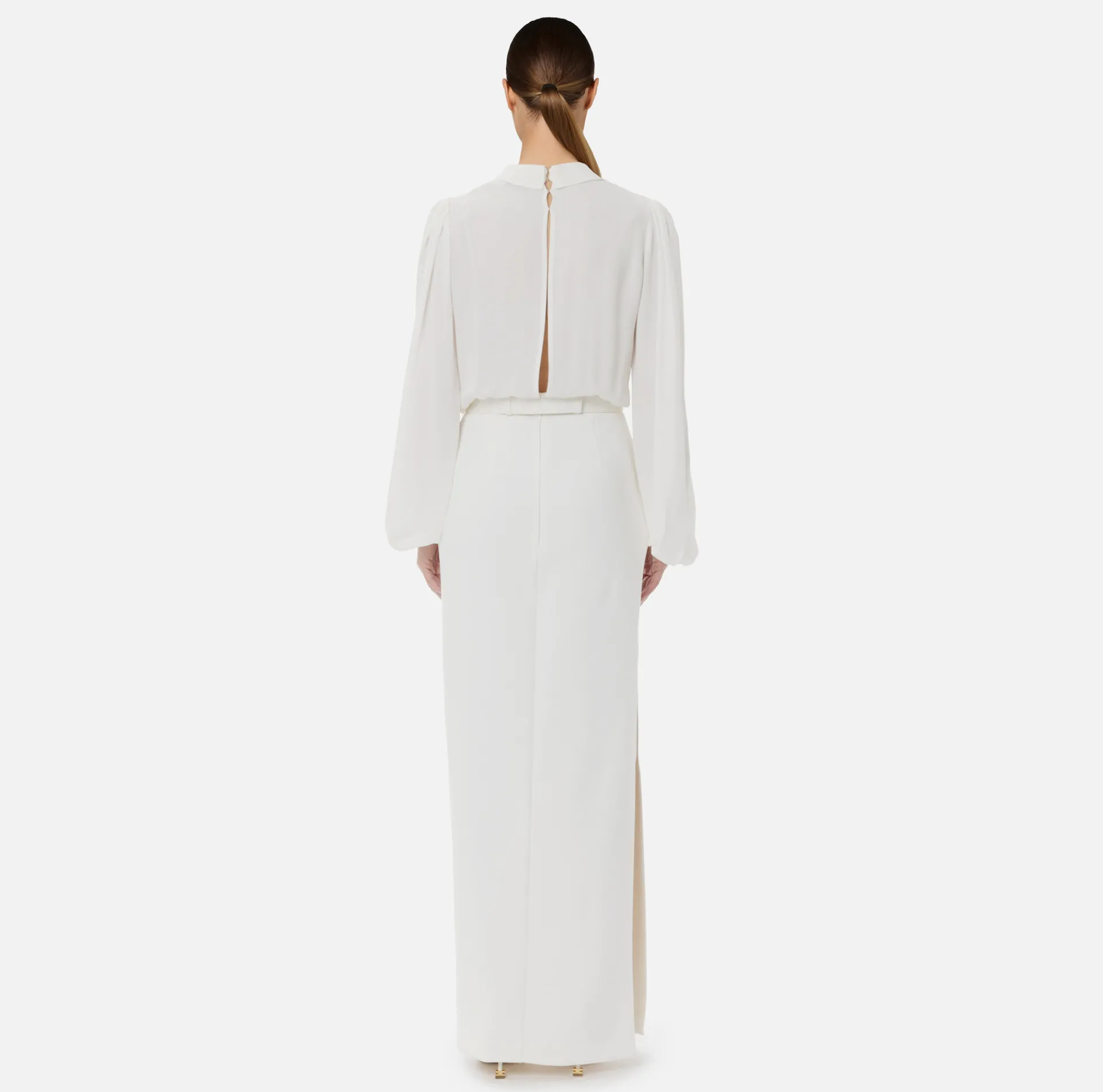Elisabetta Franchi Red Carpet Dresses|Red Carpet|Long shirt dress in crepe with belt Ivory