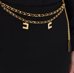 Elisabetta Franchi Skirts|Long skirt in lightweight crêpe fabric with chain Black