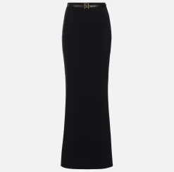 Elisabetta Franchi Skirts|Long skirt in lightweight crêpe fabric with belt Black
