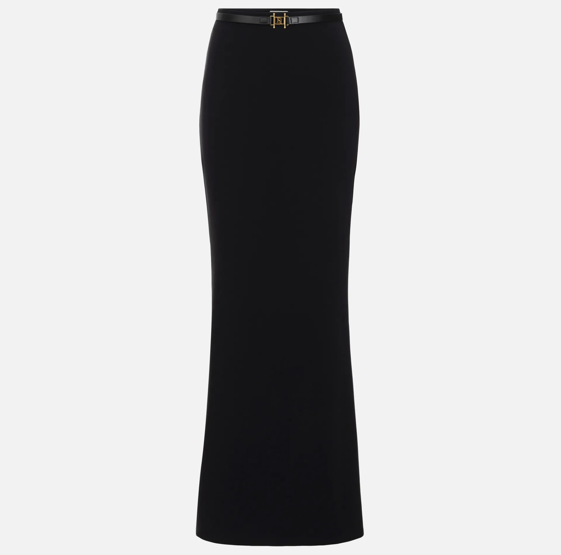 Elisabetta Franchi Skirts|Long skirt in lightweight crêpe fabric with belt Black