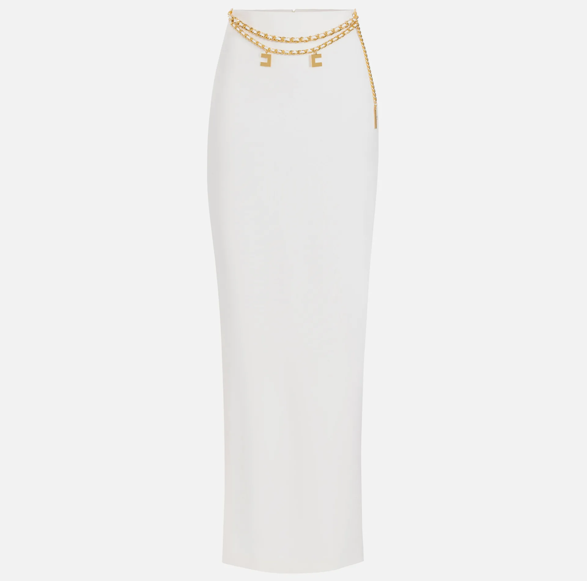 Elisabetta Franchi Skirts|Long skirt in lightweight crêpe fabric with chain Ivory