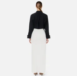 Elisabetta Franchi Skirts|Long skirt in lightweight crêpe fabric with chain Ivory