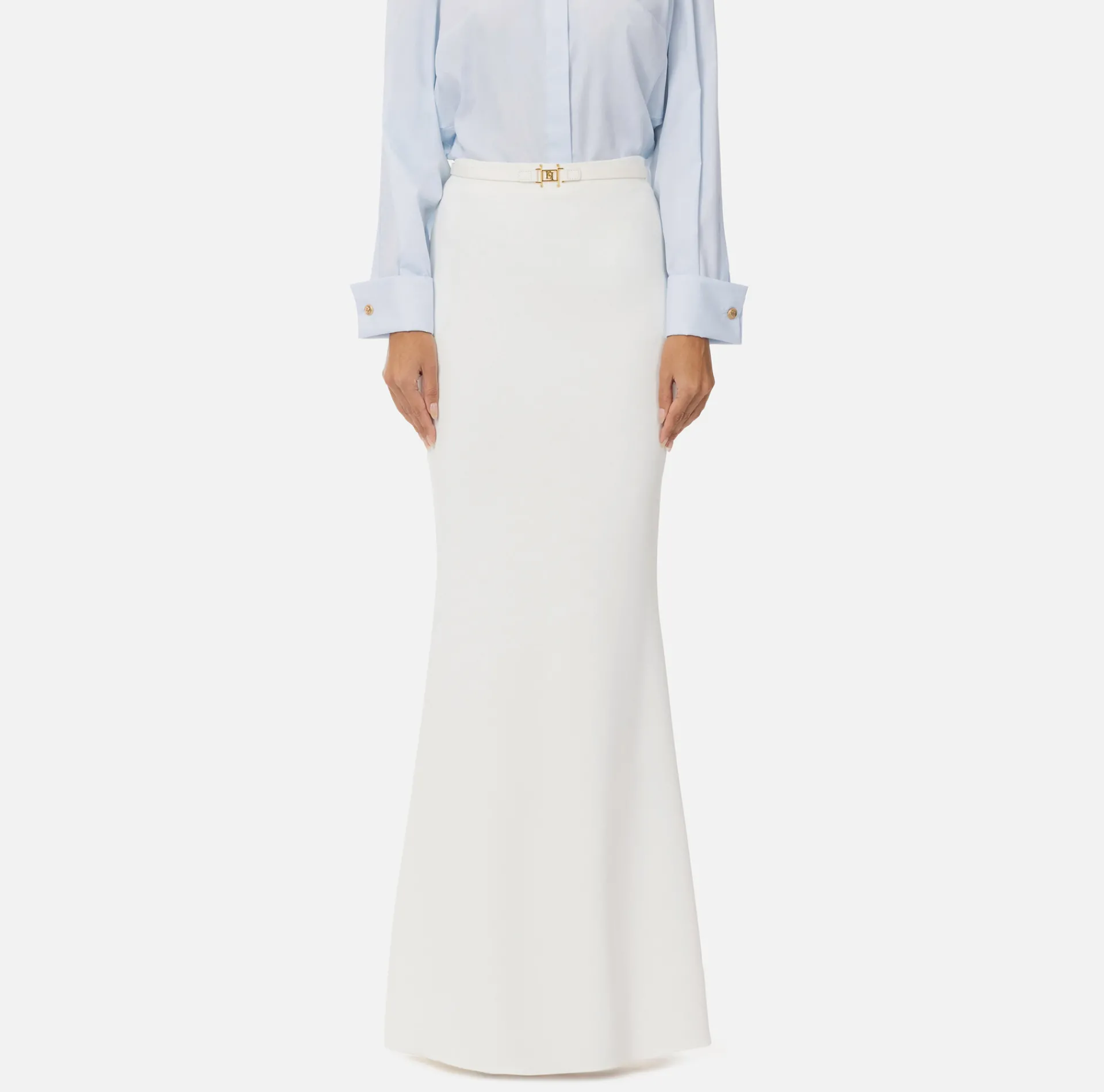 Elisabetta Franchi Skirts|Long skirt in lightweight crêpe fabric with belt Ivory