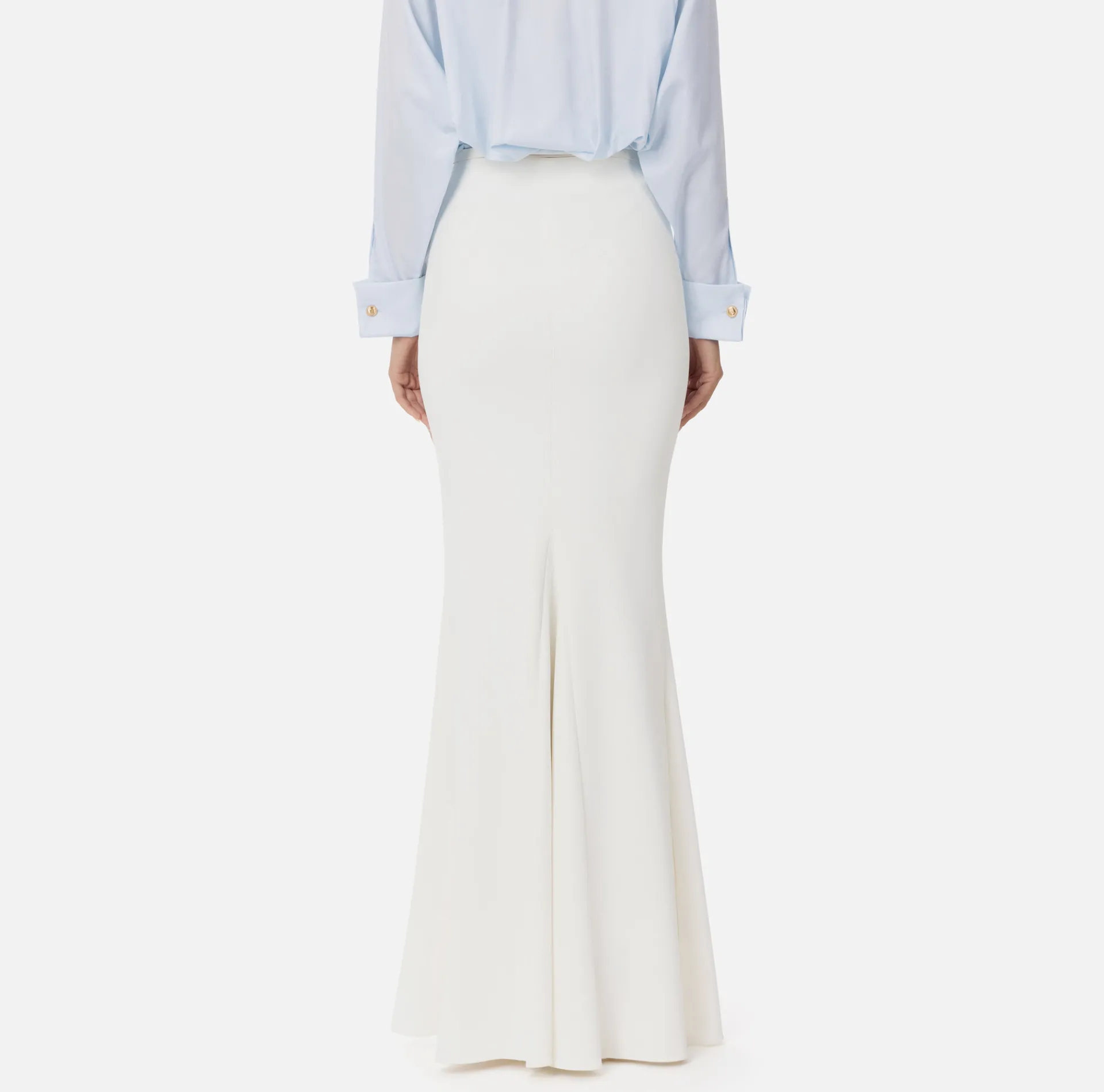 Elisabetta Franchi Skirts|Long skirt in lightweight crêpe fabric with belt Ivory