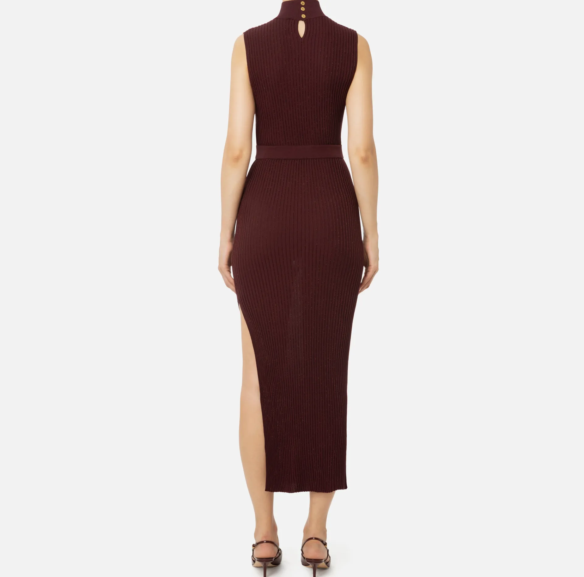 Elisabetta Franchi Knitted Dresses|Dresses|Lurex and viscose narrow-ribbed midi dress RougeNoir