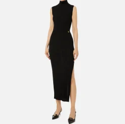 Elisabetta Franchi Knitted Dresses|Dresses|Lurex and viscose narrow-ribbed midi dress Black