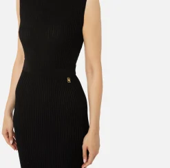 Elisabetta Franchi Knitted Dresses|Dresses|Lurex and viscose narrow-ribbed midi dress Black