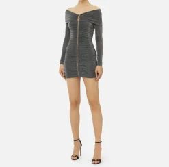 Elisabetta Franchi Mini Dresses|Dresses|Lurex jersey mini-dress with zip Lead